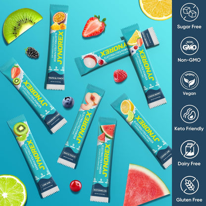 Electrolytes Powder Packets Sugar Free, 30 Sticks High Sodium Hydration Packets, Electrolyte Drink Mix with Lemon Lime Watermelon Peach Berry Kiwi Tropical Punch Lychee Cranberry, 10.5OZ