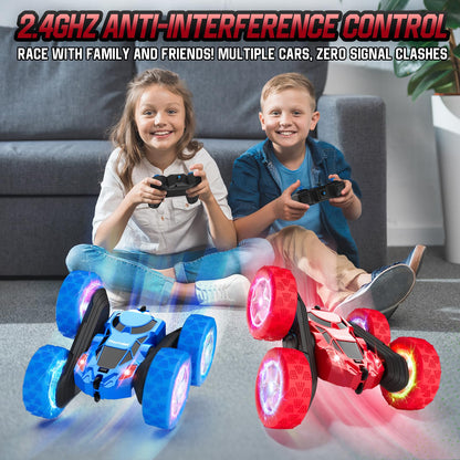 Hamdol Remote Control Car for Kids, 360° Rotating Double-Sided RC Car with LED Headlights, 4WD 2.4GHz Electric Rechargeable Toy Vehicle for Boys and Girls, Perfect Birthday