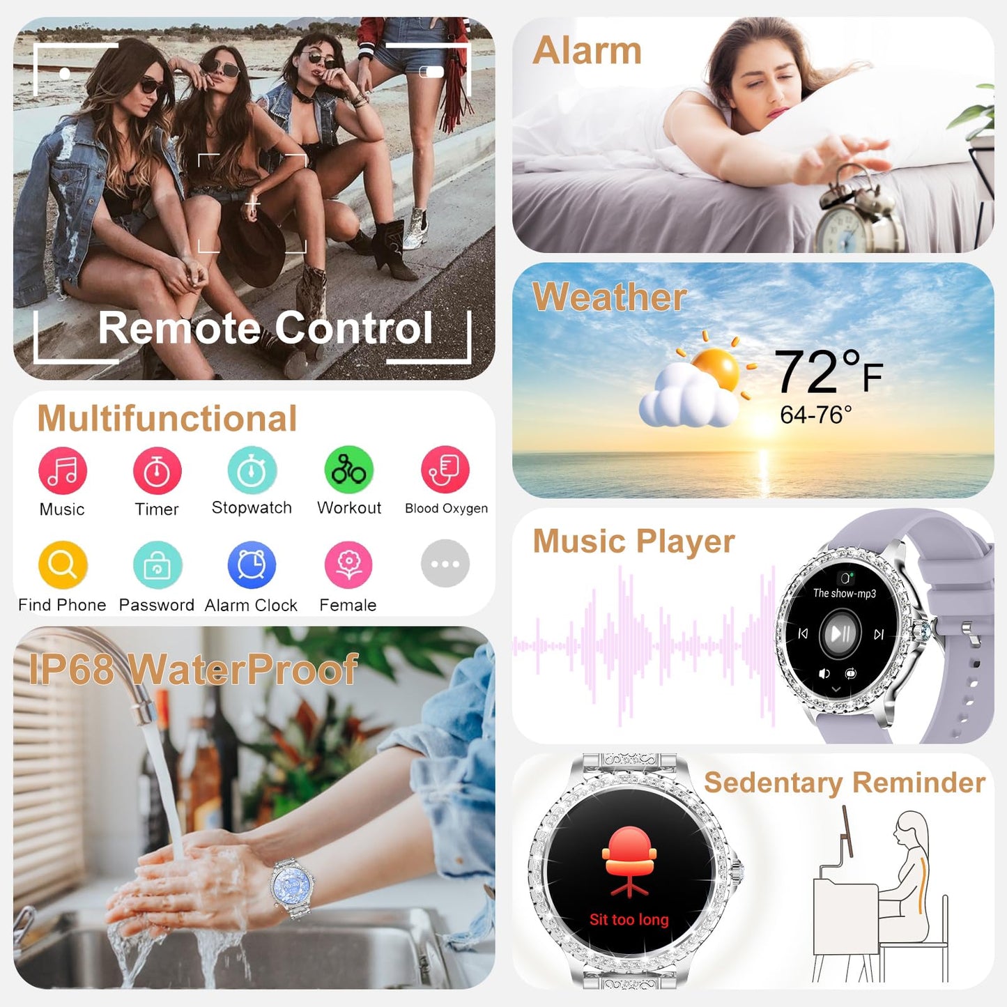 Smart Watch for Women with Diamonds (Answer/Make Call),1.32''Full Screen Smart Watch for Android /iOS,Fitness Tracker with Heart Rate/Blood Oxygen/Sleep Monitor/AI Voice Watches for Women,3 Straps