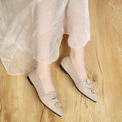 HIULYCENCE Flats for Womens Pointed Toe Ballet Flats with Bow Comfortable Knit Dressy Flats