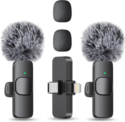 MAYBESTA Wireless Mini Microphone for iPhone, Android Phone - 2 Pack Lavalier Lapel Mic for Audio Video Recording - Clip on Content Creator Microphones for YouTube Tiktok Podcast Vlogging