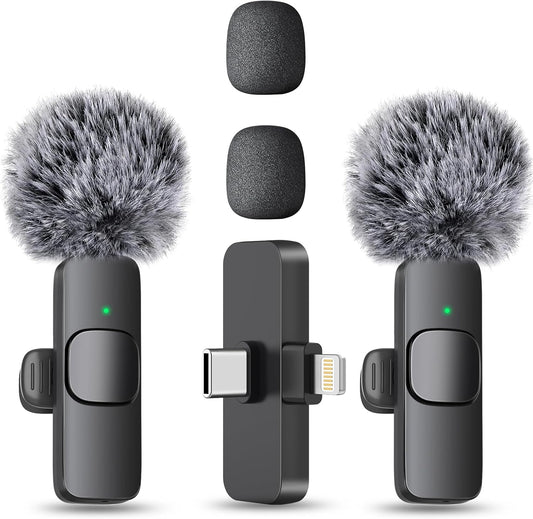 MAYBESTA Wireless Mini Microphone for iPhone, Android Phone - 2 Pack Lavalier Lapel Mic for Audio Video Recording - Clip on Content Creator Microphones for YouTube Tiktok Podcast Vlogging