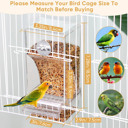 Kenond No Mess Bird Feeder Water Dispenser Set, Automatic Parrot Feeder Cage Accessories, Clear Parakeet Seed Container Food Drinker for Cage, Cockatiel Finch Lovebirds Budgies Canary (Blue)