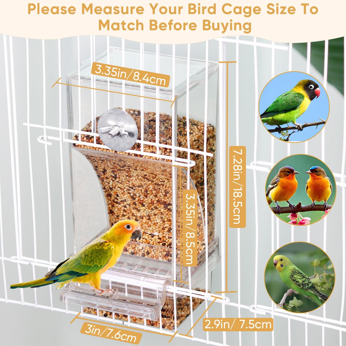 Kenond No Mess Bird Feeder Water Dispenser Set, Automatic Parrot Feeder Cage Accessories, Clear Parakeet Seed Container Food Drinker for Cage, Cockatiel Finch Lovebirds Budgies Canary (Blue)