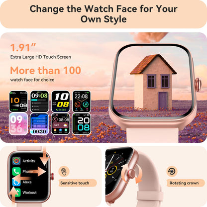 Smart Watch for Women Men, Smartwatch for iPhone & Android Bluetooth (Answer/Call) Built-in Alexa, 1.91" HD Fitness Tracker with 105+ Sport Modes, IP68 Waterproof, Sleep/Heart Rate/SpO2/Stress Monitor