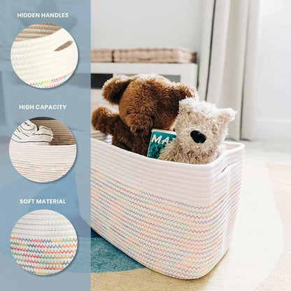 Light Honey Cotton Rope Baskets for Shelves, Set of 3 - 15"×10"×9½" - Woven Storage Baskets for Organizing - Closet, Nursery, Bedroom, Playroom - Toys, Books, Towels, Clothes