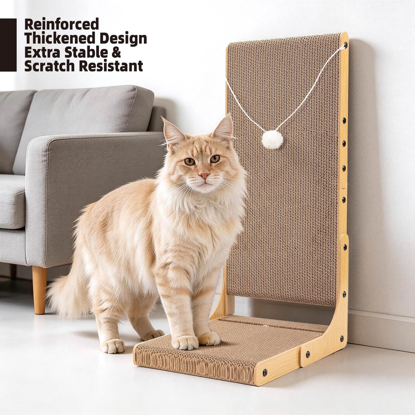 Value 2-Pack 23.6 Inch L-Shaped Cardboard Cat Scratcher, Dual Use (Vert/Horiz) Scratch Pad with Toy Balls, Wall-Mountable Furniture Protector Cat Scratchers for Indoor Cats