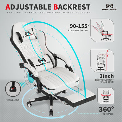 Gamtimer Gaming Chair with Footrest, Ergonomic Computer Chair, PU Breathable Material with Headrest and Lumbar Support, Suitable for Silla Gamer and Adults（Grey）
