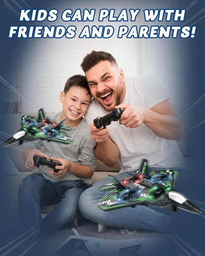 JoyRapt Form RC Plane Drones for Kids, Remote Control Airplane, Aircrafts for Boys and Girls, Jet Helicopter Drones with LED Lights 360° Flip, 4 Rechargeable Batteries (Two Pack)