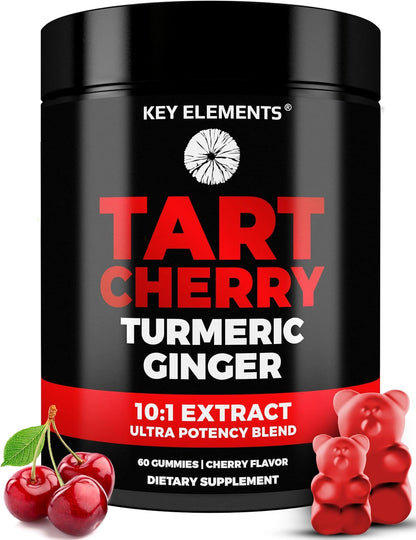 KEY ELEMENTS [Ultra Strength] Tart Cherry Gummies Extract with Turmeric & Ginger - Natural Tart Cherry Supplement for Uric Acid Cleanse Support & Recovery Gummies