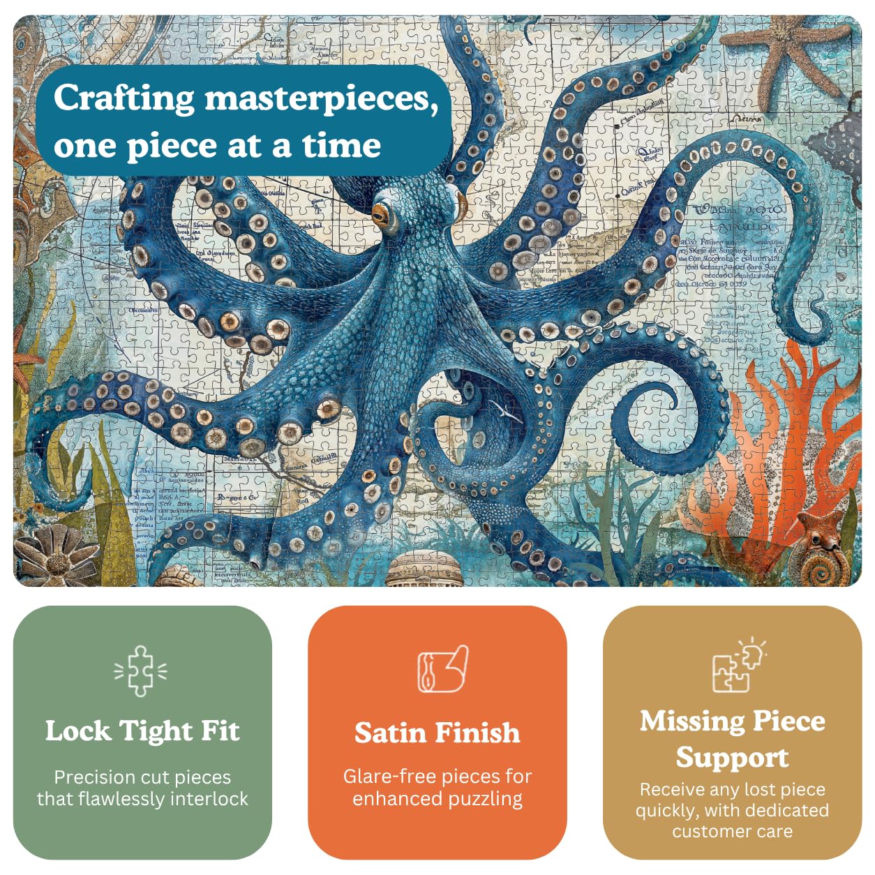 Cross & Glory | Jigsaw Puzzles 1000 Pieces for Adults | Deep Blue Octopus Odyssey | Ocean Octopus Puzzles for Adults | Challenging Brain Teaser Ocean Puzzle | 20 x 27 Inches