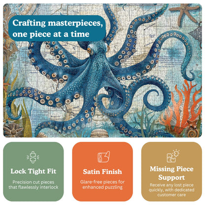 Cross & Glory | Jigsaw Puzzles 1000 Pieces for Adults | Deep Blue Octopus Odyssey | Ocean Octopus Puzzles for Adults | Challenging Brain Teaser Ocean Puzzle | 20 x 27 Inches