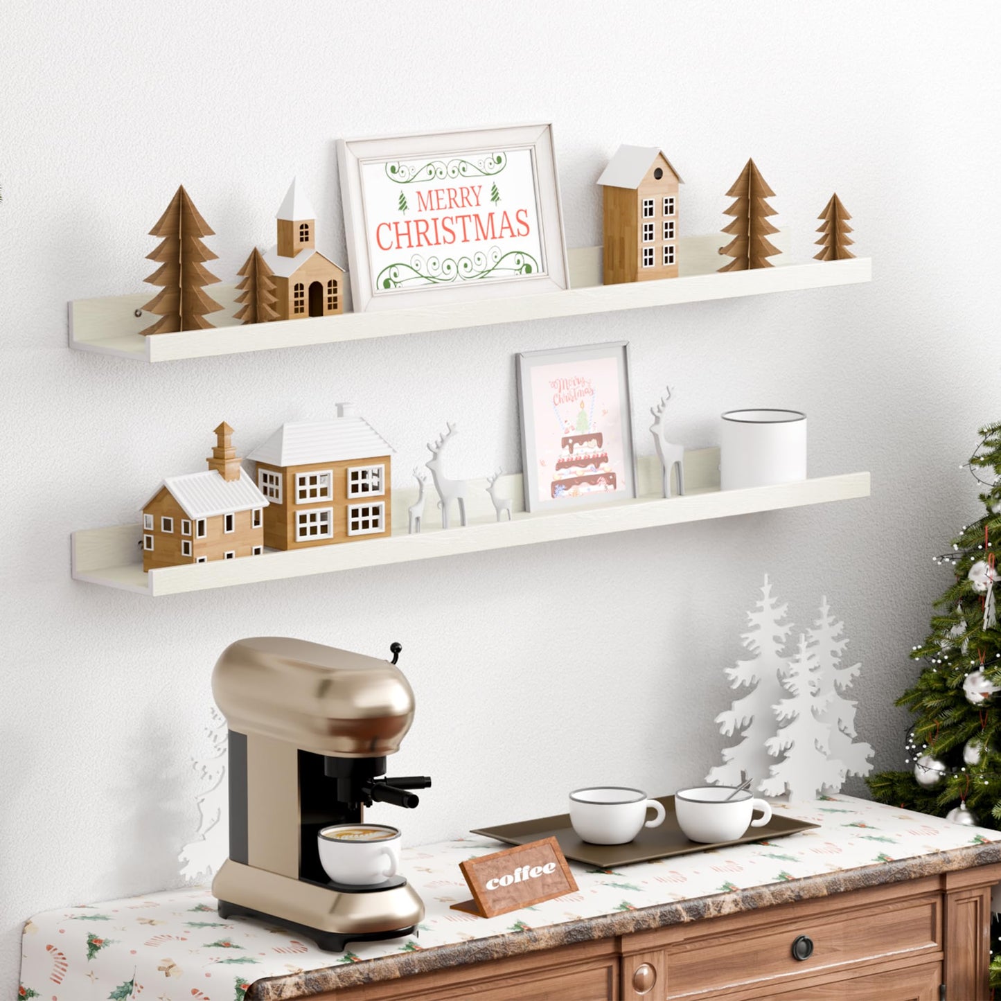 upsimples Floating Shelves for Wall, Wall Shelves for Decor Storage Set of 6, Wall Mounted Wood Shelf for Bedroom, Living Room, Bathroom, Kitchen, Picture Ledge Shelf, Black