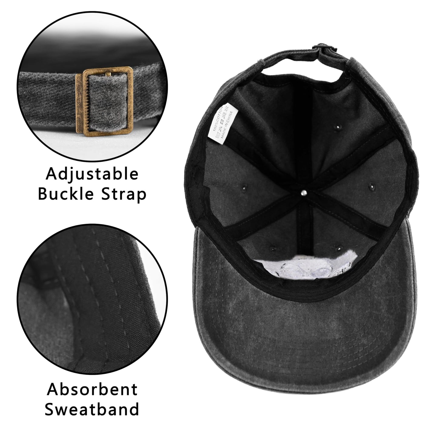 Embroidered Baseball Cap Adjustable Vintage Washed Distressed Denim Baseball Hat for Women Men