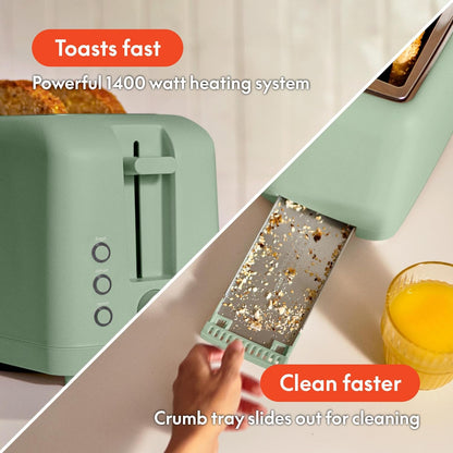 bella 2 Slice Slim Toaster, Fits-anywhere™ Kitchenware, 6 Setting Shade Control with Reheat & Cancel Buttons, Fits sourdough, 10” Long Slot, Anti Jam & Auto Shutoff, 900 Watt, Oatmilk