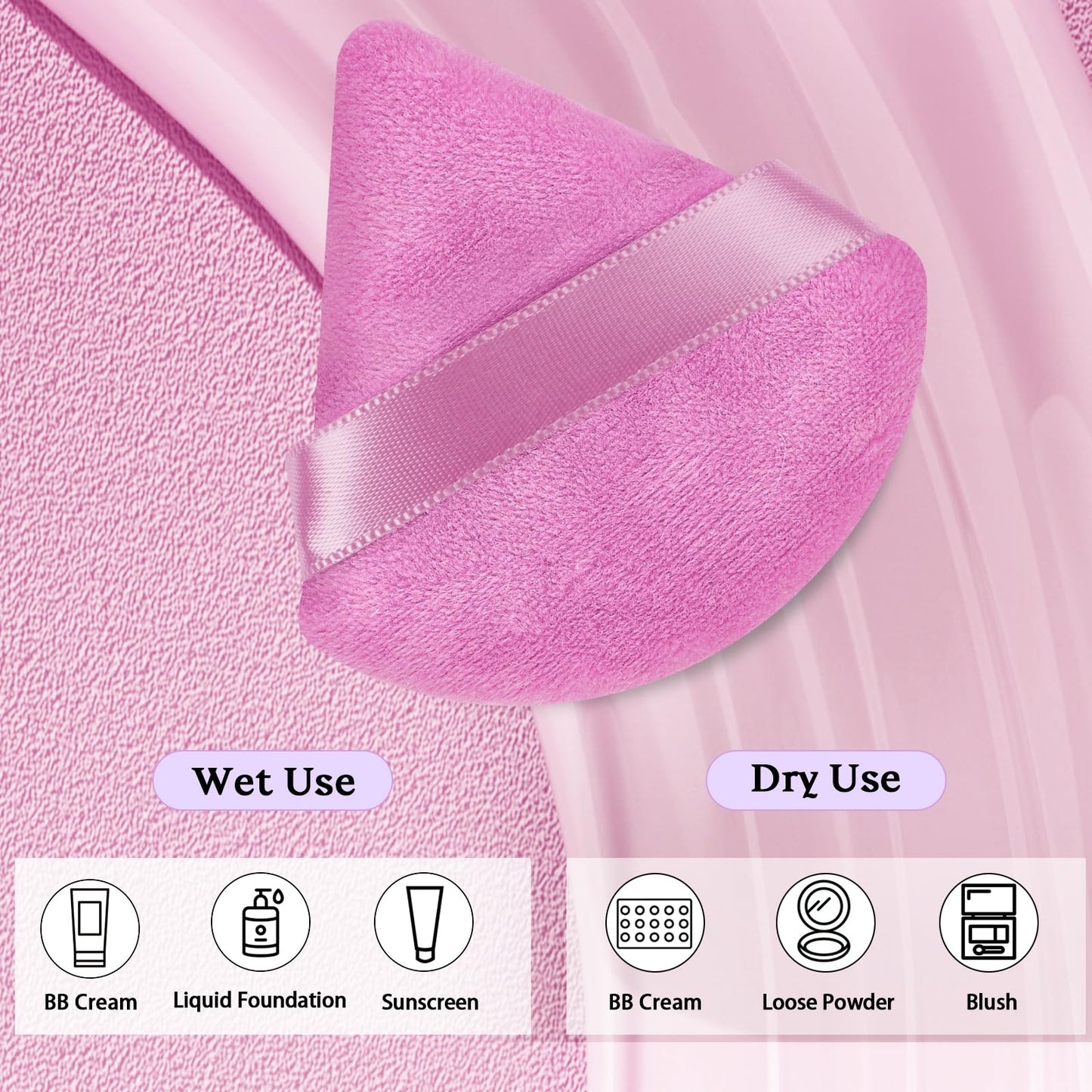 Pimoys 6 Pieces Powder Puff, Face Makeup Sponge Soft Velour Triangle Powder Puffs Beauty Sponge for Loose Powder (Black, Pink)
