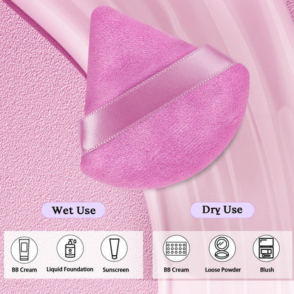 Pimoys 6 Pieces Powder Puff, Face Makeup Sponge Soft Velour Triangle Powder Puffs Beauty Sponge for Loose Powder (Black, Pink)
