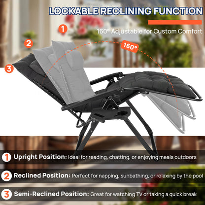 Alpen Zero Gravity Lounge Chair Set of 2, Patio Chair Folding Lounge Chairs for Outside, Portable Camping Chairs with Pillow and Cup Holder, Outdoor Recliner for Beach Outdoor Camping, Black