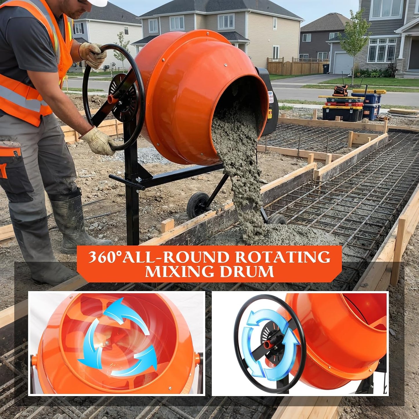 5 Cubic Ft Concrete Cement Mixer with Wheel and Stand,Electric ConcreteMixer 0.75 HP 550W Adjustable Tilt, Portable Heavy Concrete Mud Mixer Toolsfor Mortar Stucco Seeds and Fodder