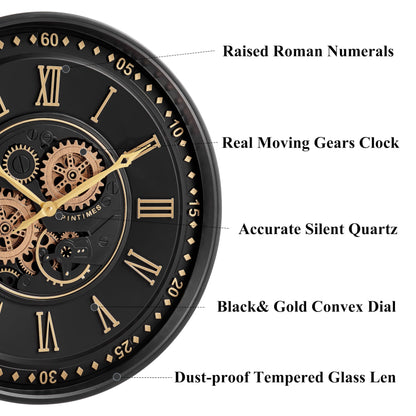 CLXEAST Mid Century Minimalist Modern Wall Clocks,24 Inch Wall Clock with Moving Gears, Large Cream Gold Wall Clocks for Living Room Decor,House Warming Gifts New Home