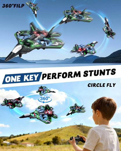 JoyRapt Form RC Plane Drones for Kids, Remote Control Airplane, Aircrafts for Boys and Girls, Jet Helicopter Drones with LED Lights 360° Flip, 4 Rechargeable Batteries (Two Pack)