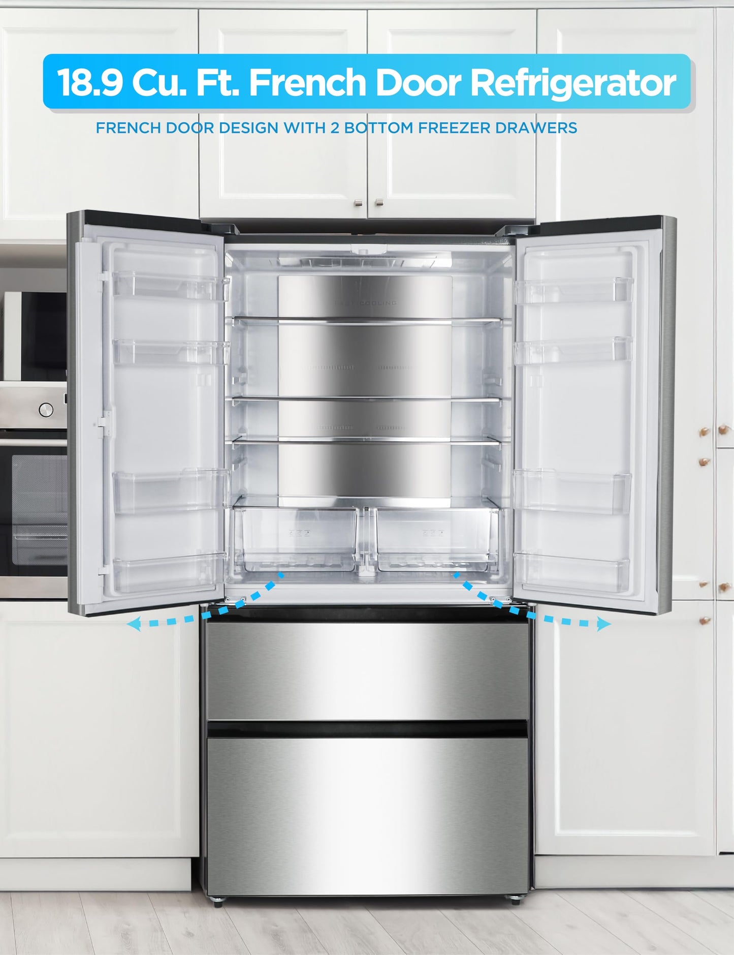 Commercial Cool 20 Cu. Ft. Top Mount Refrigerator with Freezer, 2-Door Refrigerator with Top Freezer and Adjustable Temperature Control, Ice Maker Ready, Energy Star Certified, Stainless Look