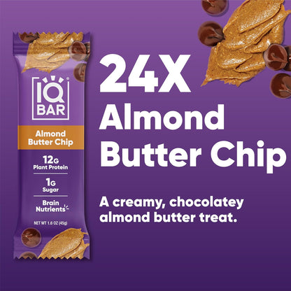 IQBAR Clean Plant Protein Bars, Almond Butter Chip 12-Count | Protein Snack | High Fiber, High Protein, Low Sugar, Clean Label Project Certified | Gluten Free, Dairy Free, Vegan, Keto, Soy Free