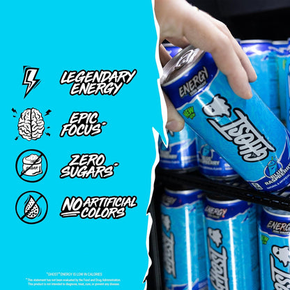 GHOST Energy Drink, Zero Sugars, 12-Pack, Cherry Limeade, 16oz | Energy & Focus Pre Workout Drink, No Artificial Colors, Gluten-Free, Vegan - 200MG Natural Caffeine, L-Carnitine, Taurine