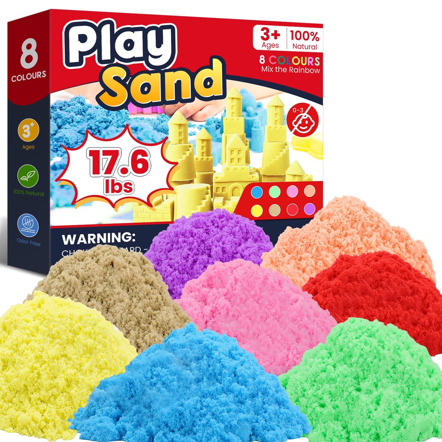 FURWEY 6.6lbs Play Sand,Mixed Packaging of 3-Color Sensory Sand,Suitable for Children to Shaping, Squeezing and Sculpting（Without Molds）