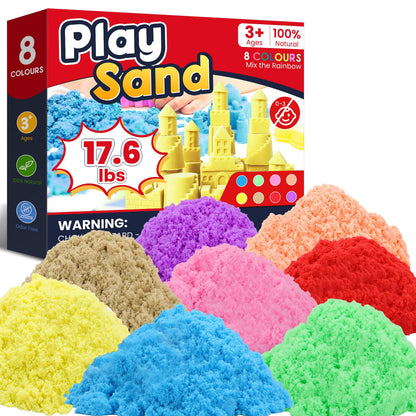 FURWEY 6.6lbs Play Sand,Mixed Packaging of 3-Color Sensory Sand,Suitable for Children to Shaping, Squeezing and Sculpting（Without Molds）