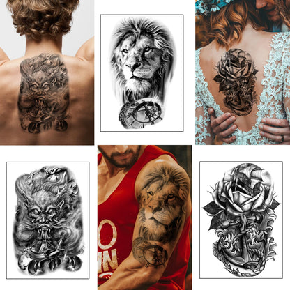 Yazhiji 36 Sheets Temporary Tattoos Stickers, 12 Sheets Fake Body Arm Chest Shoulder Tattoos for Men or Women with 24 PCS Tiny Black Tattoos