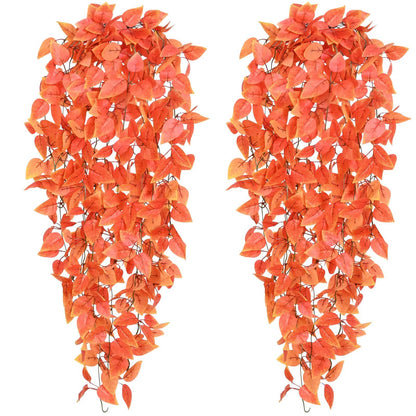 BLEUM CADE Fake Hanging Plants, 2pcs Artificial Pothos Vines Faux Plants Greenery for Wall Home Living Room Office Indoor Outdoor Decor (No Baskets)