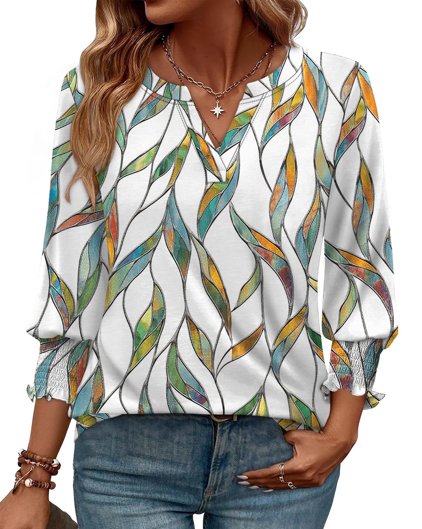 WIHOLL 3/4 Length Sleeve Womens Tops Summer Shirts Spring Vacation Outfits Dressy Casual Trendy Fall S-3XL