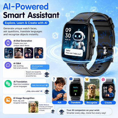 Smart Watch for Kids Boys Age 5-12, Ai Functions Games HD Touch Screen Watches with Video Camera Music Player Pedometer Heart Rate Sleep Tracker Christmas Birthday Gifts for Boys (Camouflage, 1.85")