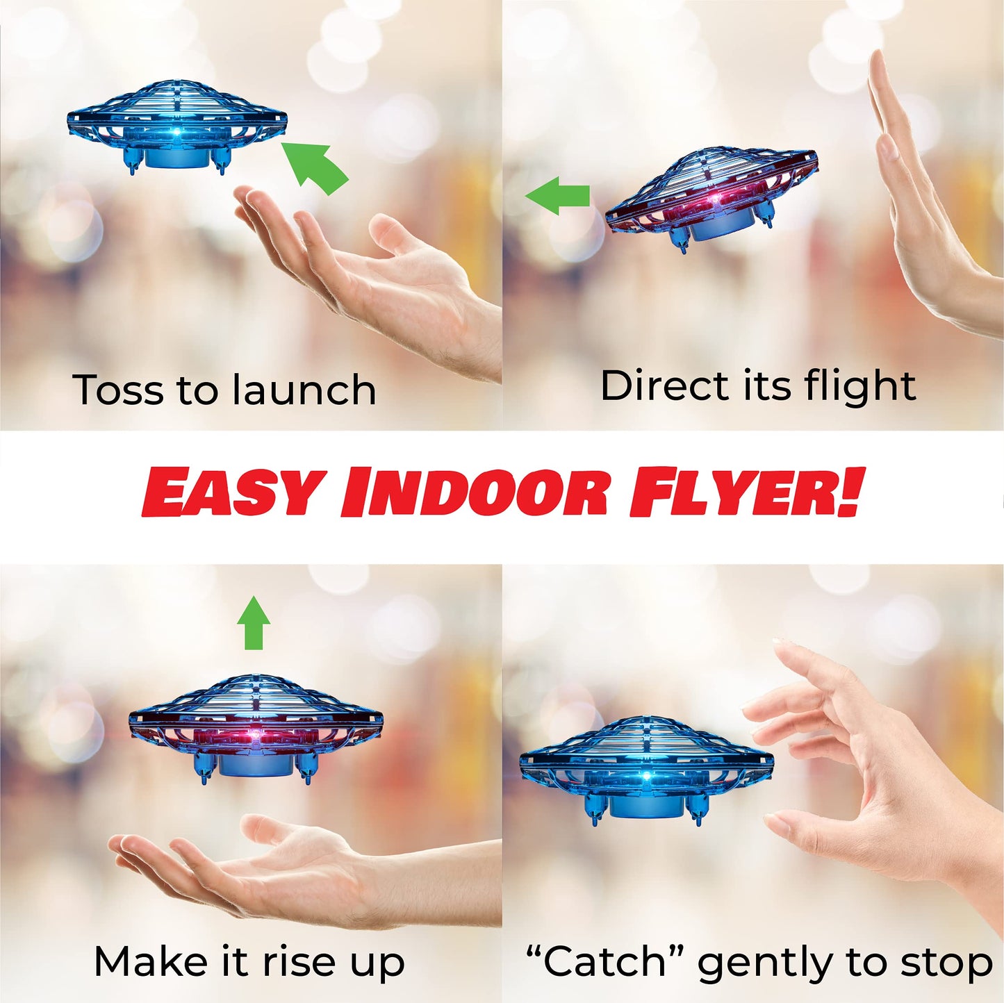Force1 Scoot Combo Hand Operated Drone for Kids or Adults - Hands Free Motion Sensor Mini Drones, Easy LED Indoor Rechargeable UFO Flying Orb Ball Drone Toys for Boys and Girls (Red/Blue)