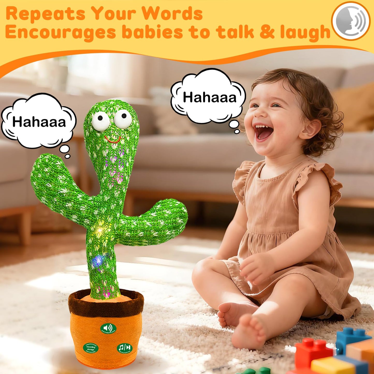 Hunfur Interactive Baby Toys Dancing Talking Cactus Toy,Funny Gift for Infant, Singing Record Repeat What You Say Light Up Toy for Toddler Boy Girl (Volume Adjustment)