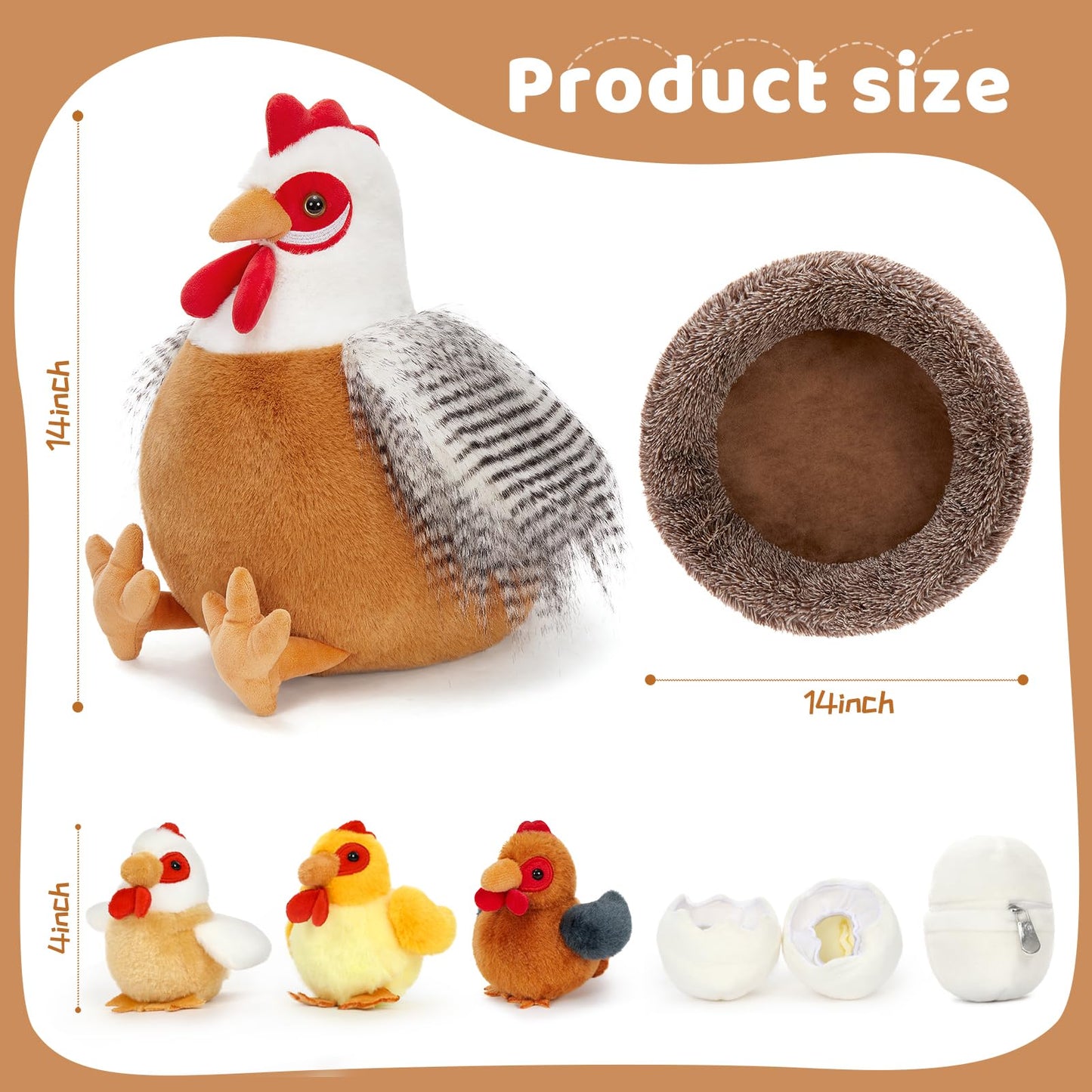 MaoGoLan 8Pcs Chicken Stuffed Animals, Stuffed Hen Plush Toys with Babies Chickens and Eggs, Nest House Plush Set, Cute and Soft Farm Stuffed Animals Gift for Kids