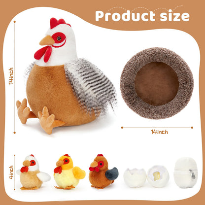 MaoGoLan 8Pcs Chicken Stuffed Animals, Stuffed Hen Plush Toys with Babies Chickens and Eggs, Nest House Plush Set, Cute and Soft Farm Stuffed Animals Gift for Kids