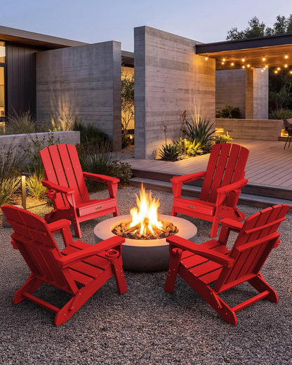 Folding Adirondack Chair, HDPE Adirondack Chairs with 2 Cup Holder, Plastic All-Weather Fire Pit Chairs, Outdoor Lawn Chair for Patio Garden (Grey)