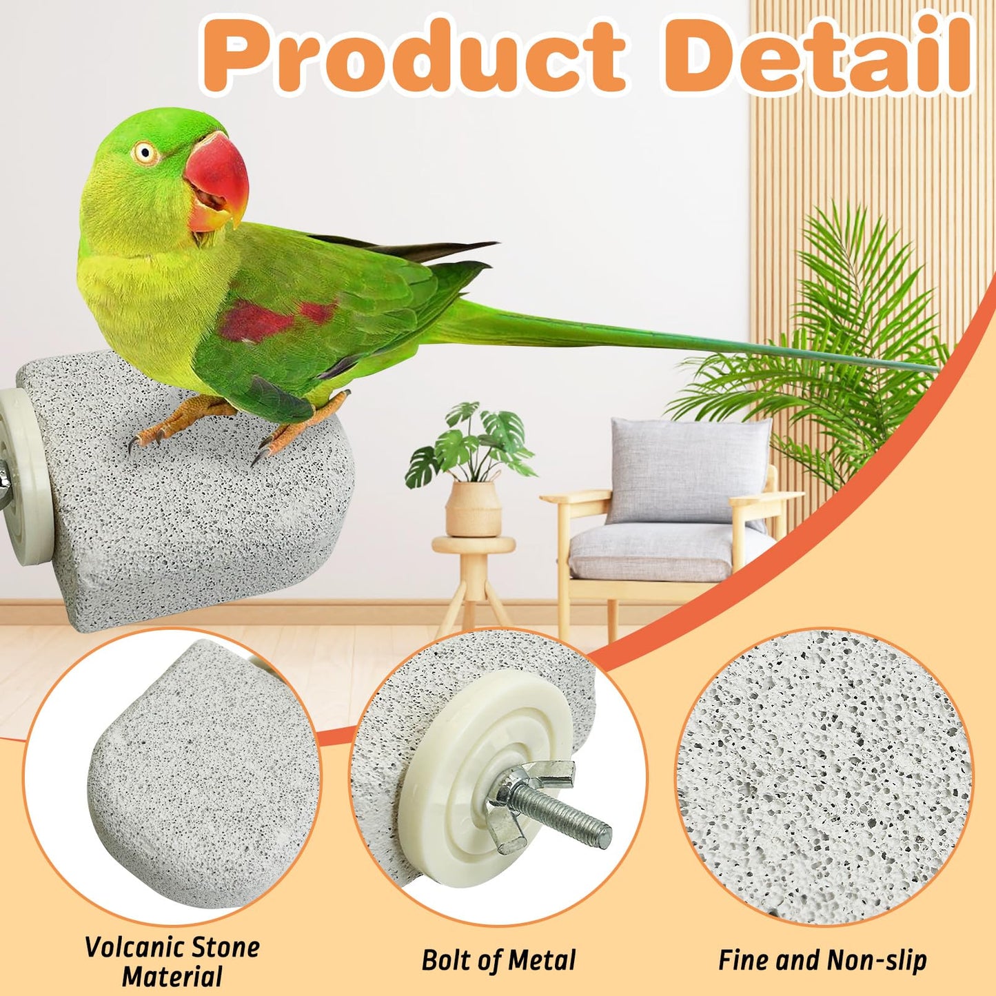 PINVNBY 4 PCS Bird Perch Stands Parrot Calcium Perch Beak Grinding Stone Foot Claws Trimmer Parakeet Platform Parrot Chewing Toys for Small Medium Cockatiel Conure Lovebird Finch