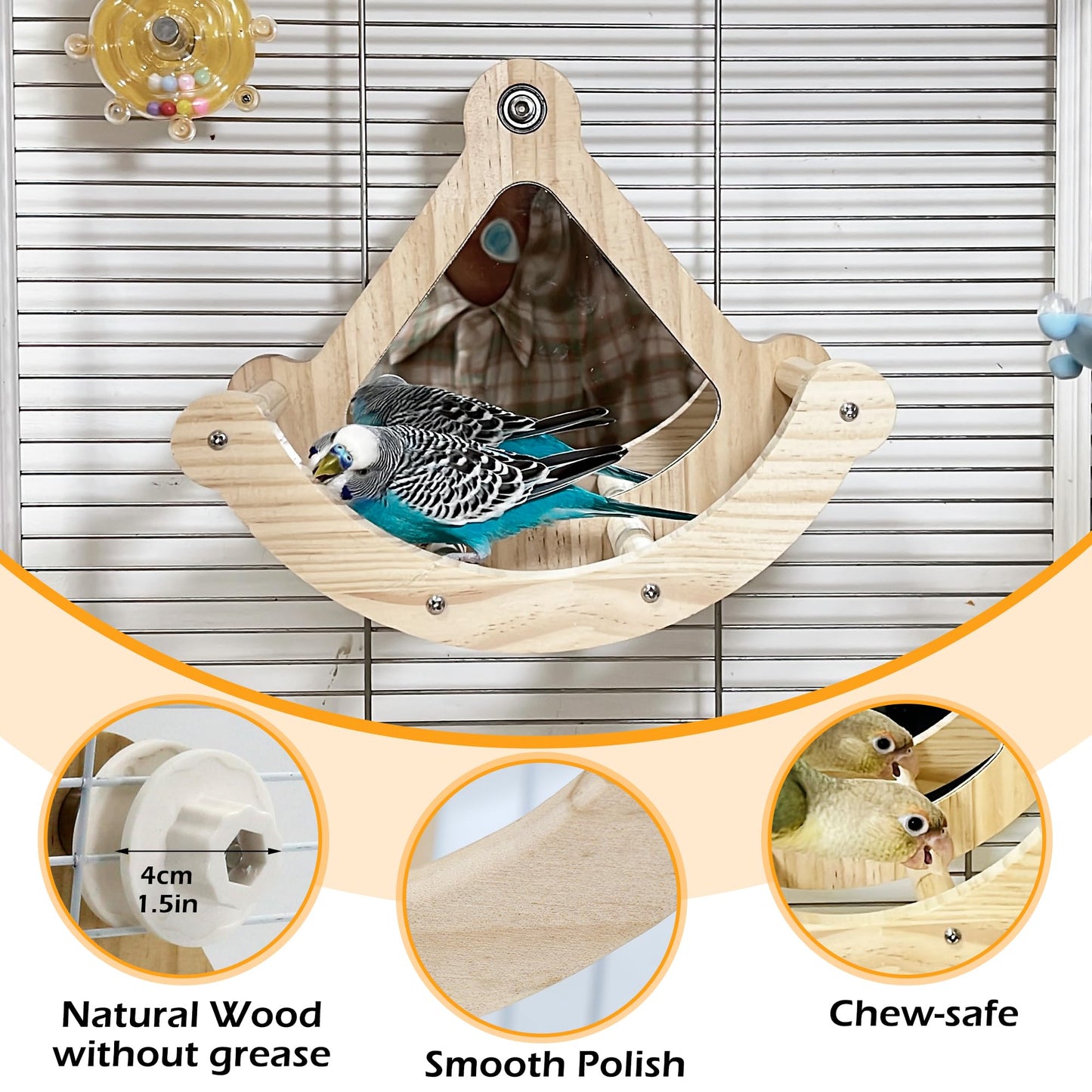 Bird Perch Toy, Interactive Rocking Parakeet Toys and Perches, Wooden Exercise Wheel Cockatiel Toys, Intelligence Puzzle Birds Enrichment Toy for Parrot, Bird Cage Accessories Perch for Budgies Conure