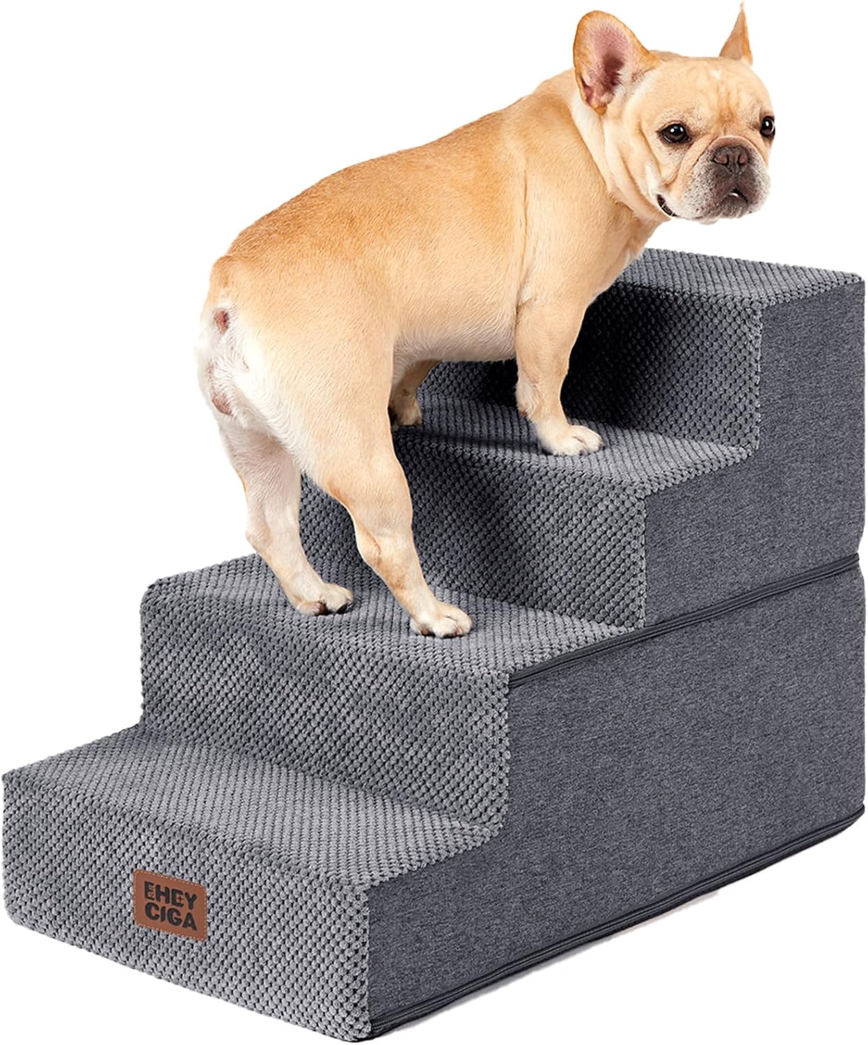 EHEYCIGA Dog Stairs for Small Dogs 13.5" H, 3-Step Dog Steps for Couch Sofa and Chair, Pet Steps for Medium Cats, Non-Slip Balanced Pet Ramp Indoor, Grey