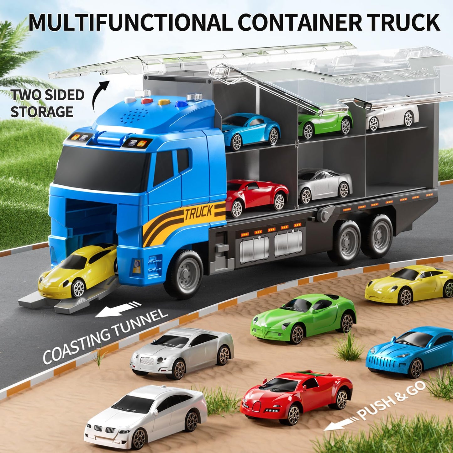 NIPLOOOW Toddler Boys Construction Truck Vehicle Toy Set with Play Mat and Die-Cast Toy Car, Transport Carrier Truck for Kids 3-5, Birthday Gifts Toys for 3-8 Year Old Boys