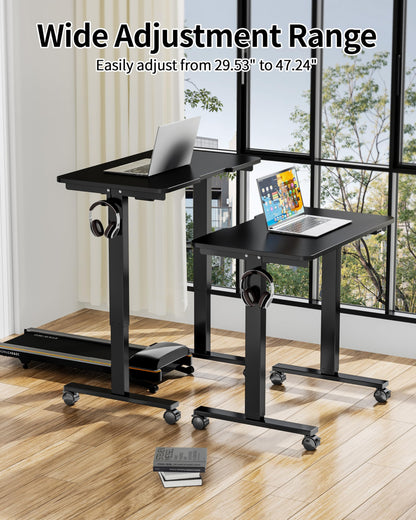 Okin Small Electric Standing Desk, 36" x 24" Whole Piece Height Adjustable Desk, Oak Sit to Stand Computer Workstation with Wheels for Home Office