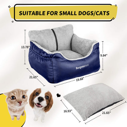 BurgeonNest Dog Car Seat for Small Dogs, Soft Pet Car Travel Home Bed Under 25 lbs, Fully Detachable and Washable Cat Booster Carseats with Storage Pockets and Clip-On Leash Portable Carrier,Black