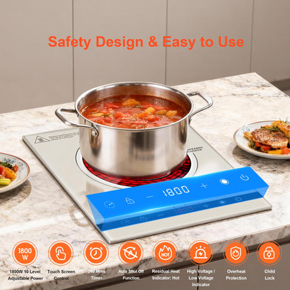 Dual Coil Design of 2 Burner Electric Cooktop, 1800W Ceramic Hot Plate for Cooking, Infrared Double Burner Portable Countertop or 24inch Built-in Radiant Stove Top Cooker, Compatible with All Cookware