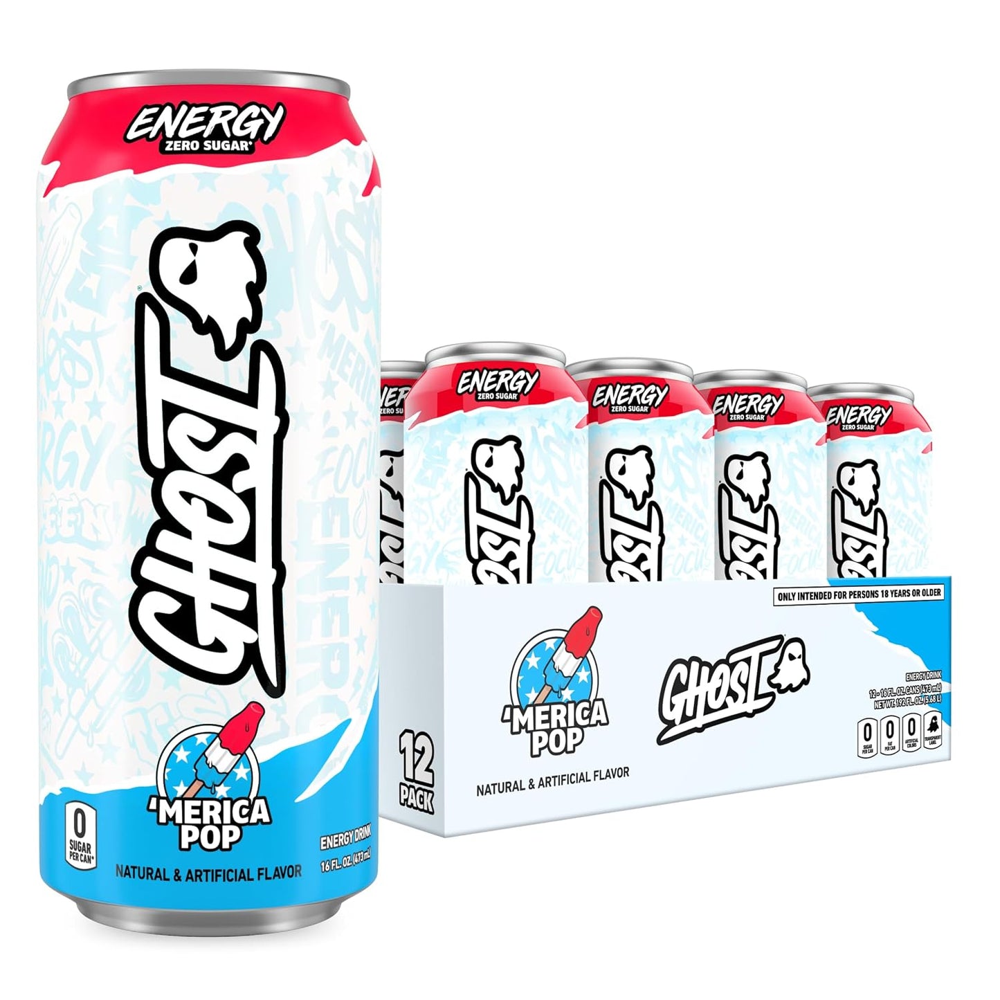 GHOST Energy Drink, Zero Sugars, 12-Pack, Cherry Limeade, 16oz | Energy & Focus Pre Workout Drink, No Artificial Colors, Gluten-Free, Vegan - 200MG Natural Caffeine, L-Carnitine, Taurine