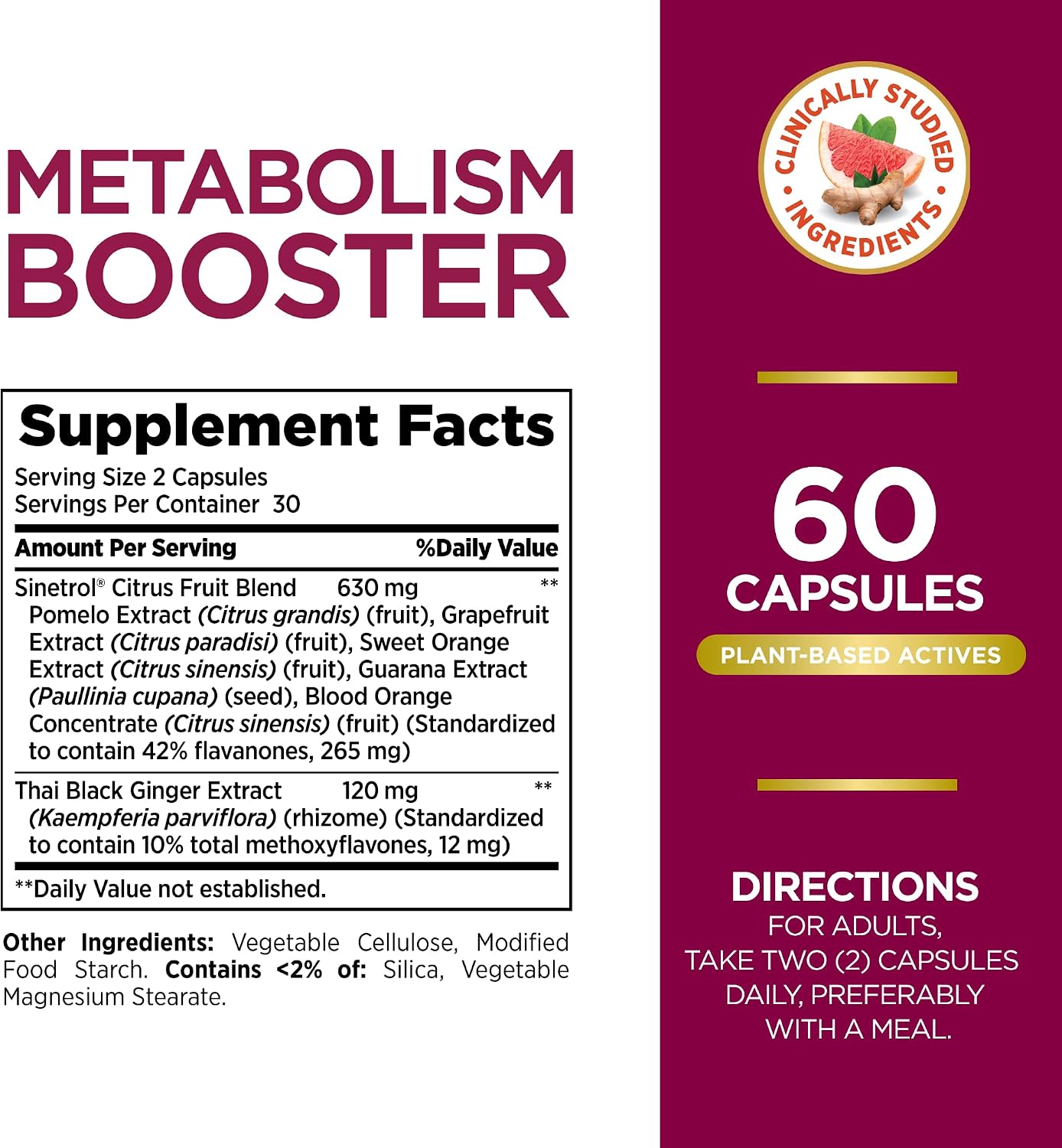 Nature's Bounty Optimal Solutions Metabolism Booster Supplement, Boosts Fat Metabolism, Promotes Abdominal Fat Loss, with Citrus Extracts and Black Ginger, 60 Capsules (Pack of 2)