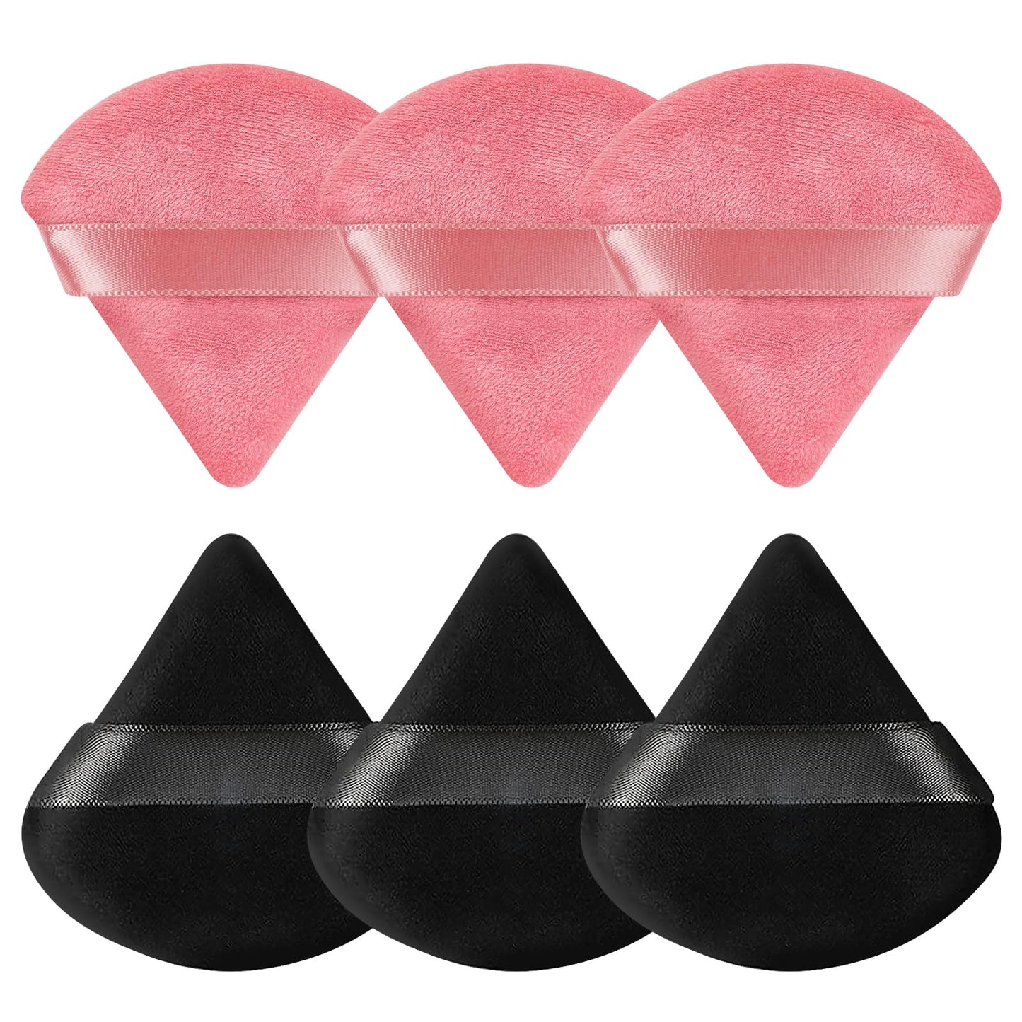 Pimoys 6 Pieces Powder Puff, Face Makeup Sponge Soft Velour Triangle Powder Puffs Beauty Sponge for Loose Powder (Black, Pink)