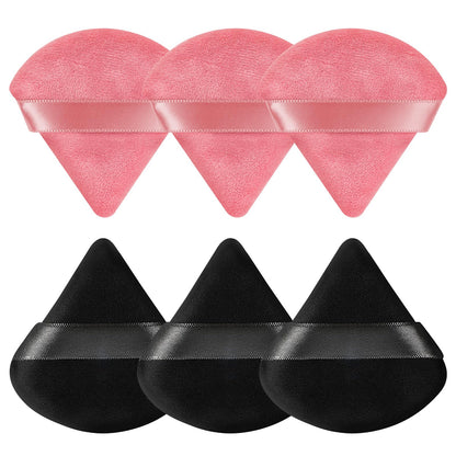 Pimoys 6 Pieces Powder Puff, Face Makeup Sponge Soft Velour Triangle Powder Puffs Beauty Sponge for Loose Powder (Black, Pink)